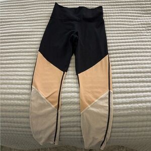 Fabletics Black and Tan Color Block Leggings